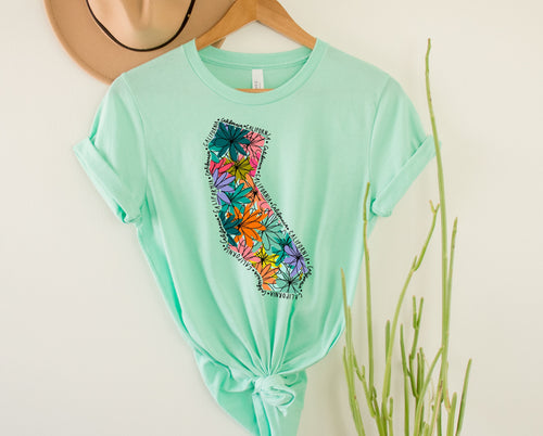 Wholesale California Floral Graphic Tee - Kelly Green