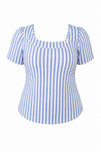 Kirsten- Blue Striped Puff Sleeve Top