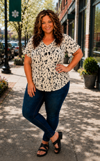 Amelia- Abstract Leopard Print Peasant Top