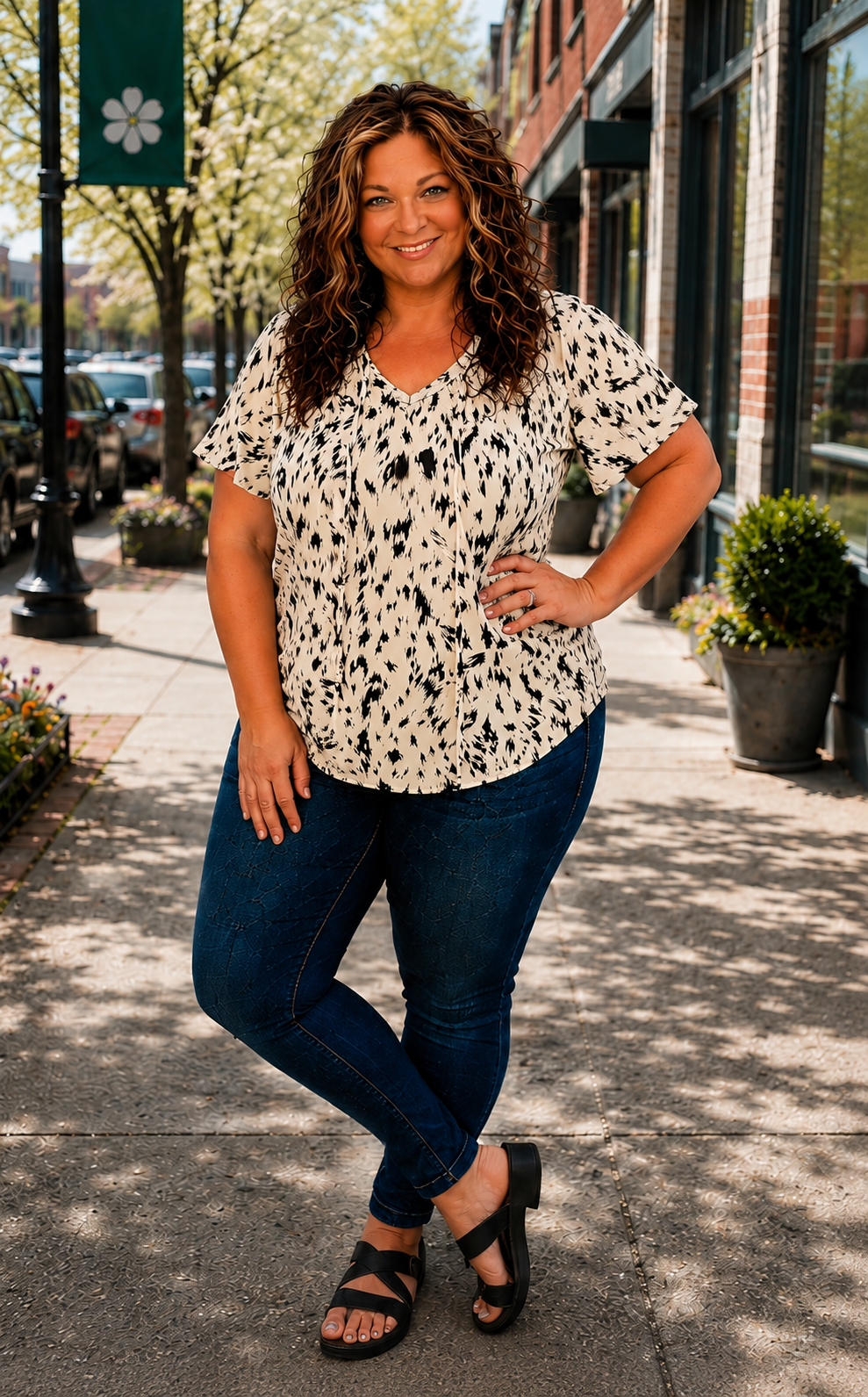 Amelia- Abstract Leopard Print Peasant Top
