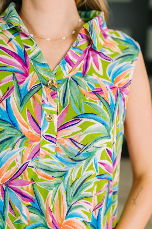 Coral Sands Collared Tank Dress in Spring Palms