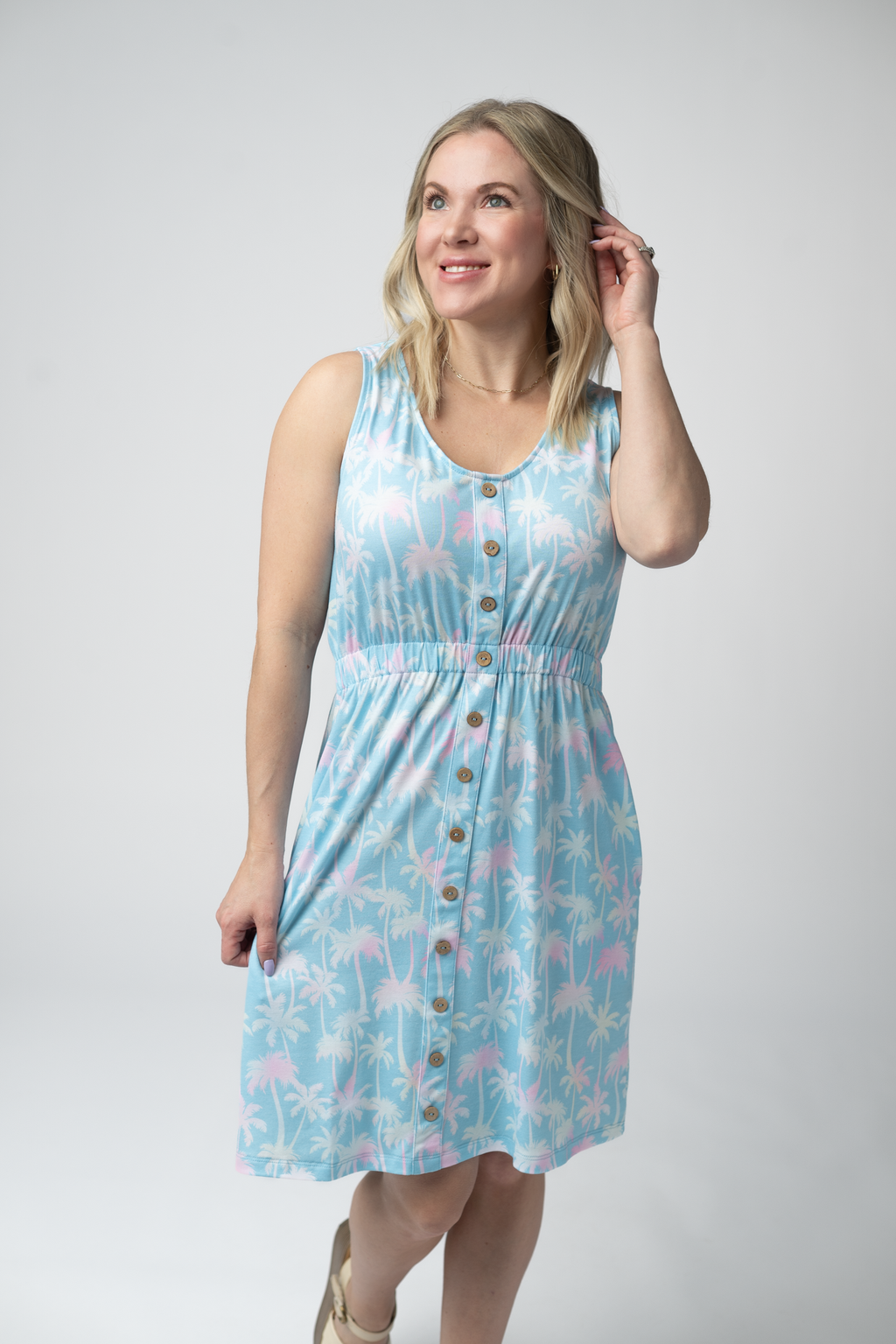 IN STOCK Beverly Button Dress - Aqua Palm