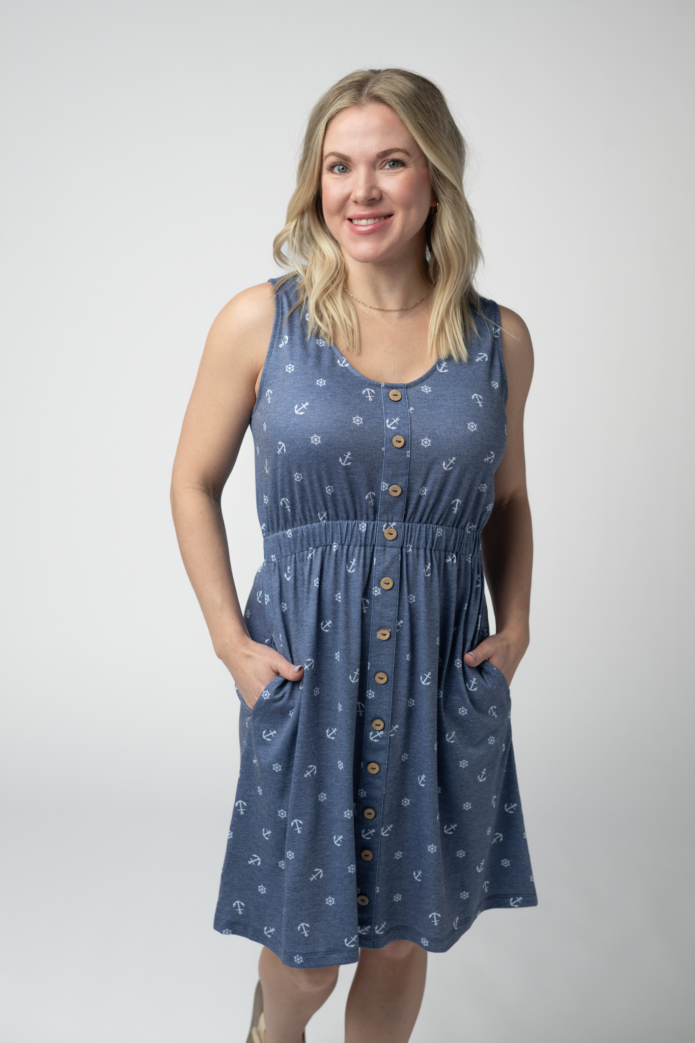 IN STOCK Beverly Button Dress - Nautical Navy