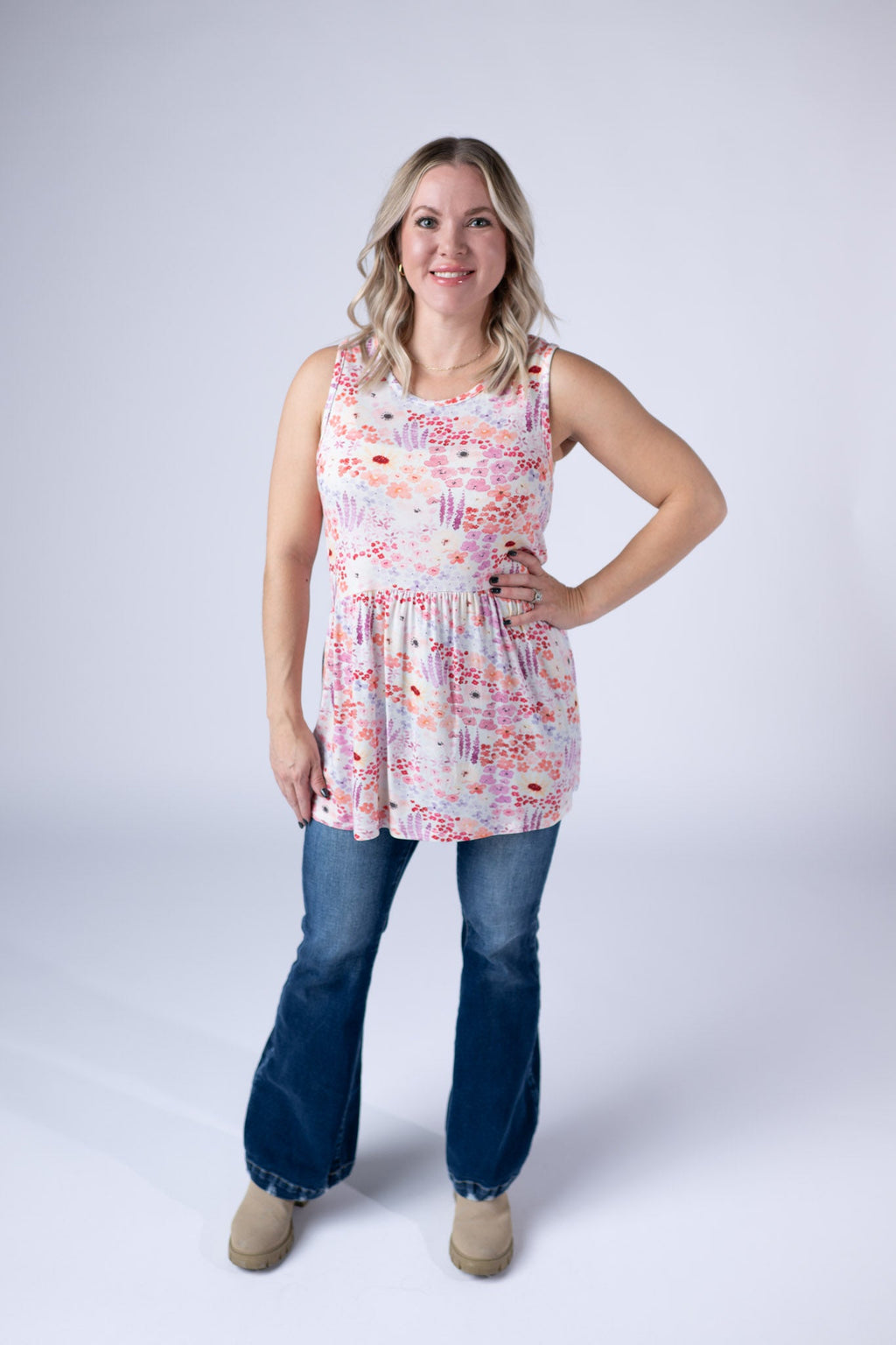 IN STOCK Renee Ruffle Tank Top - Coral Sunset Floral FINAL SALE