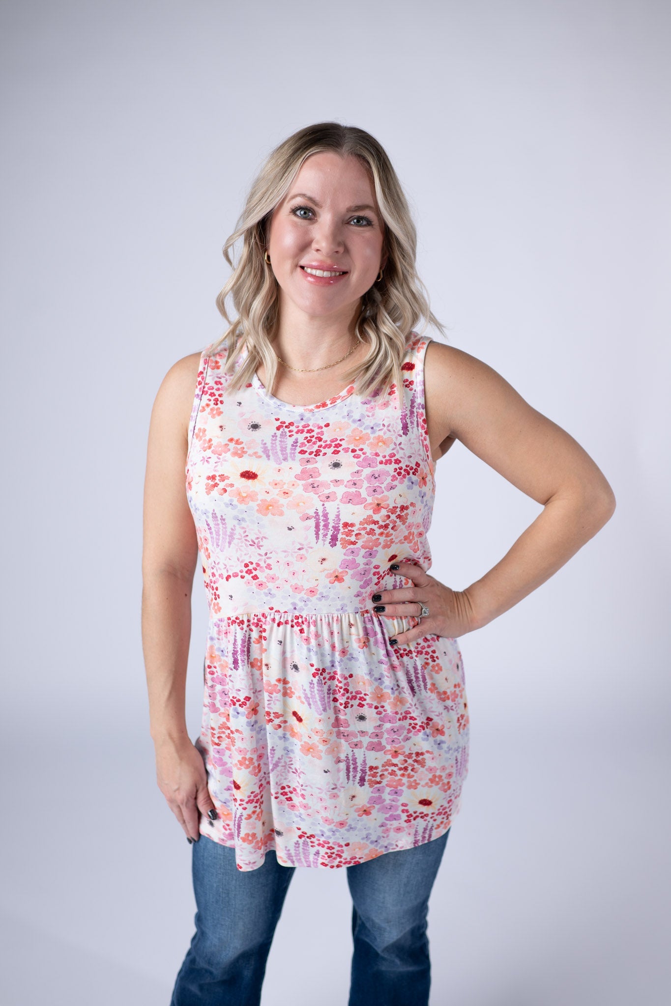 IN STOCK Renee Ruffle Tank Top - Coral Sunset Floral FINAL SALE