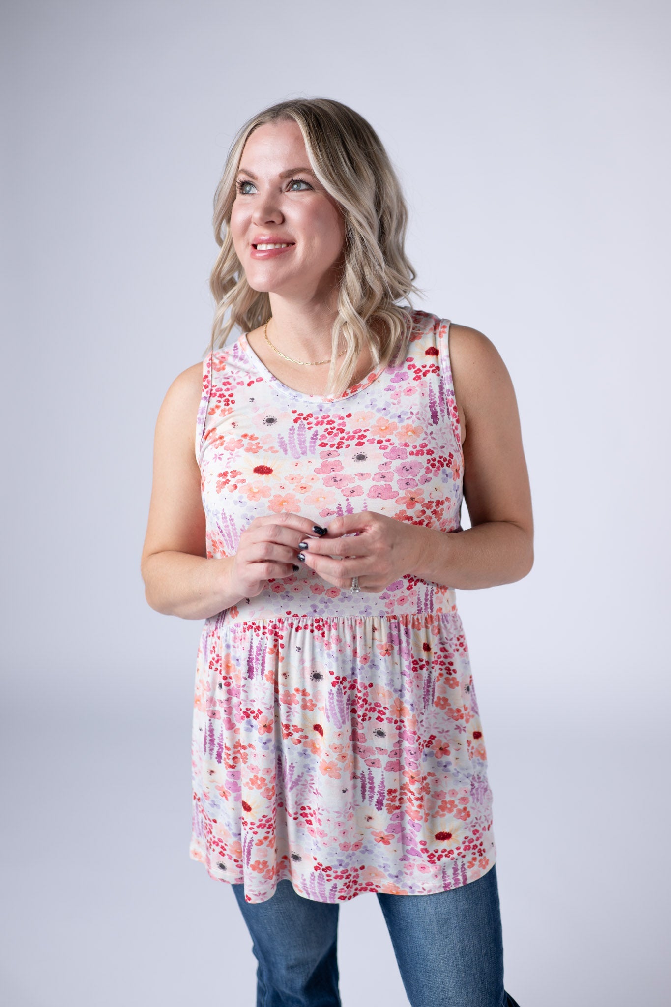 IN STOCK Renee Ruffle Tank Top - Coral Sunset Floral FINAL SALE