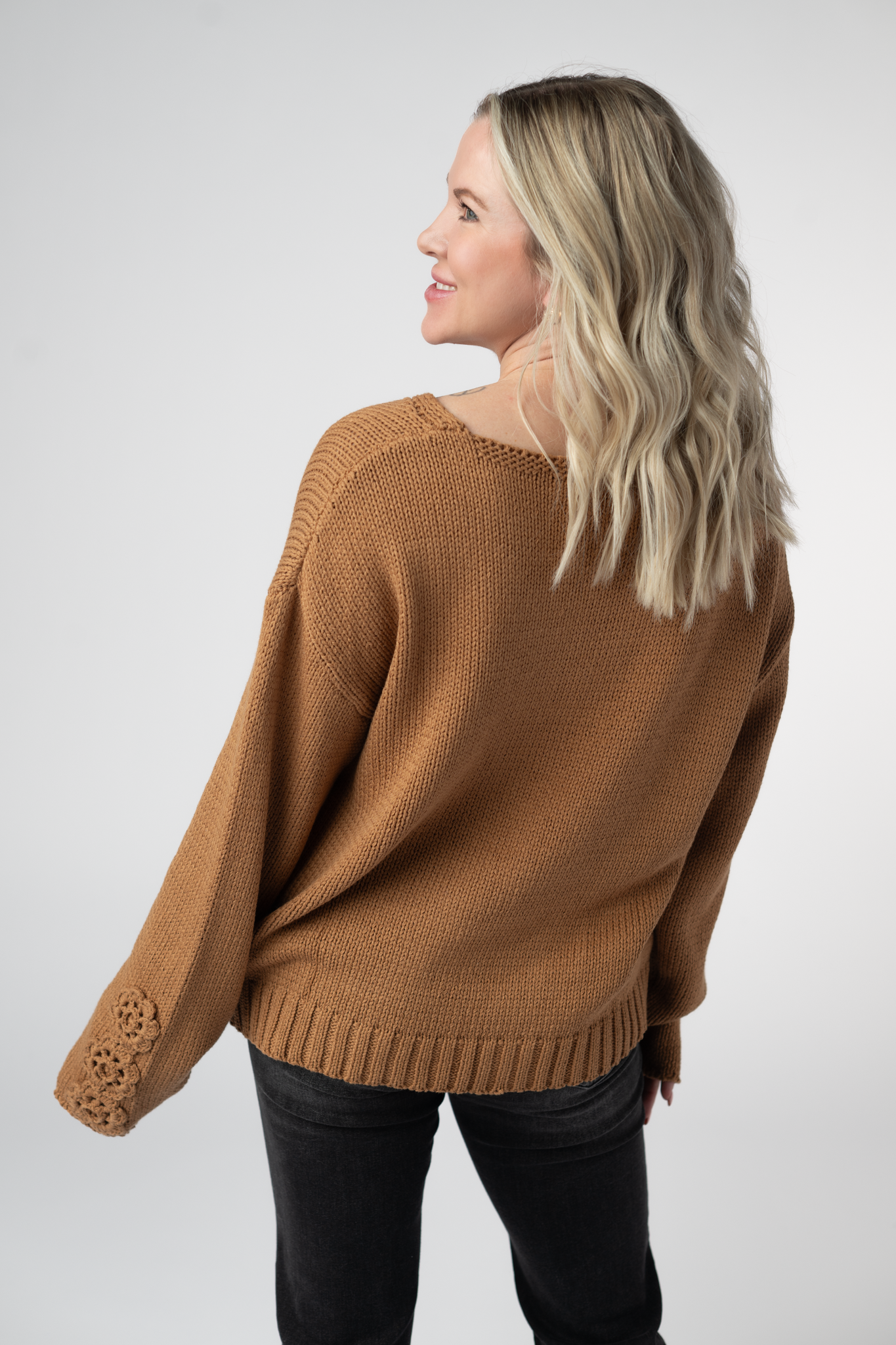 IN STOCK Crochet Sleeve Top - Camel