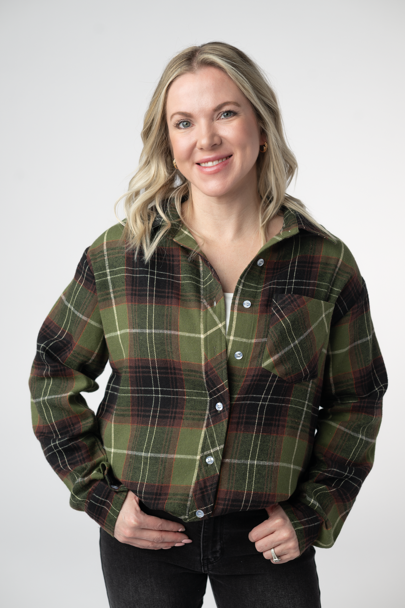 IN STOCK Finley Plaid Top - Olive and Brown