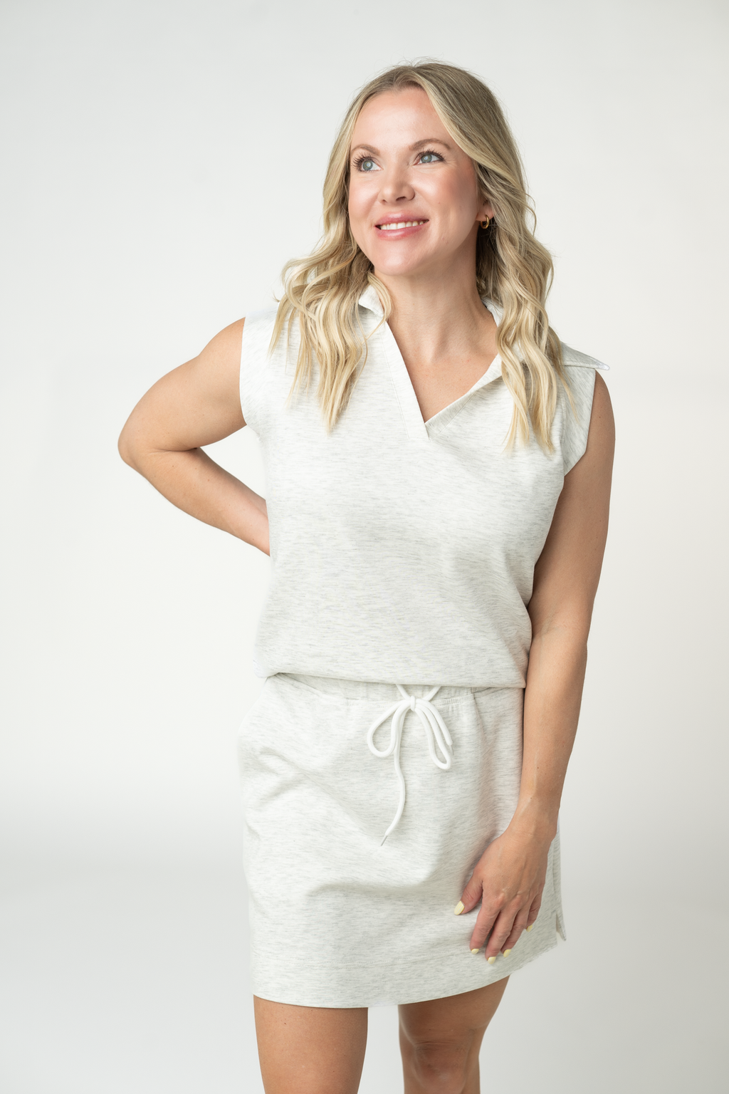 IN STOCK Luxe Collar Tank/Skort Set - Heathered Neutral