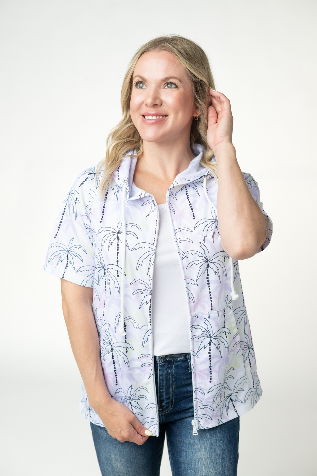 IN STOCK Short Sleeve Hoodie - Neon Palm Trees