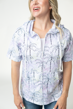 IN STOCK Short Sleeve Hoodie - Neon Palm Trees