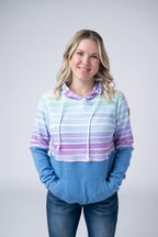 IN STOCK Hailey Pullover Hoodie - Rainbow Stripes and Blue