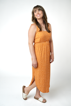 IN STOCK Reagan Ribbed Midi Dress - Pumpkin Floral