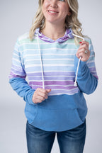 IN STOCK Hailey Pullover Hoodie - Rainbow Stripes and Blue