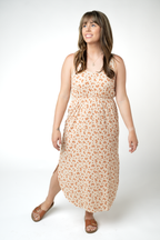 IN STOCK Reagan Ribbed Midi Dress - Sand and Rust Floral