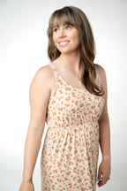 IN STOCK Reagan Ribbed Midi Dress - Sand and Rust Floral