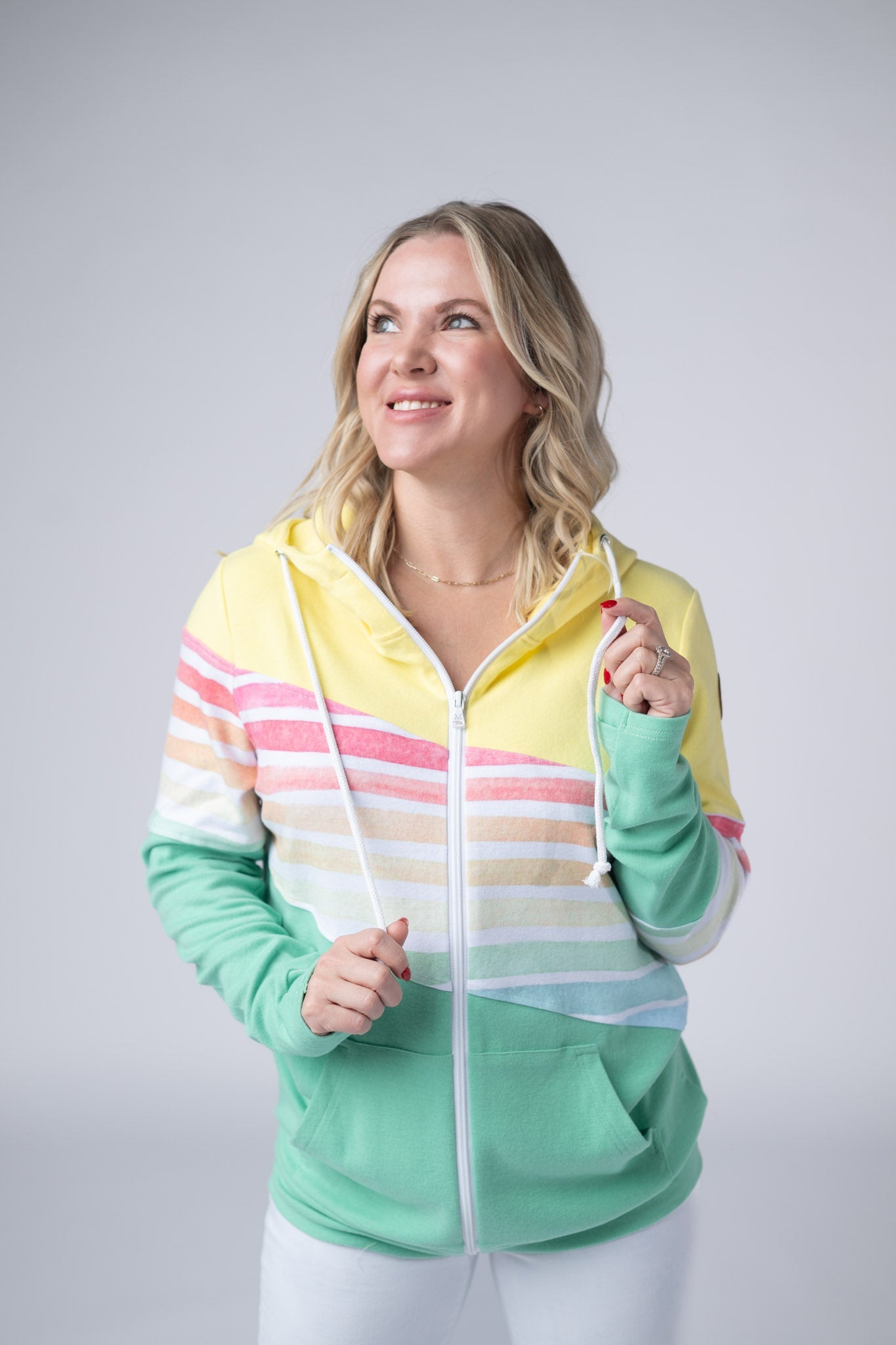 IN STOCK Colorblock Fullzip - Yellow, Rainbow Stripes, and Lime