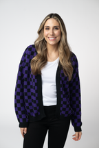 IN STOCK Micro Checkered Cardigan - Black and Purple