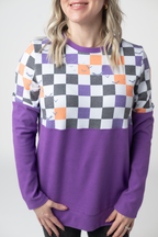 IN STOCK Natalie Pullover - Checkered Bats and Purple