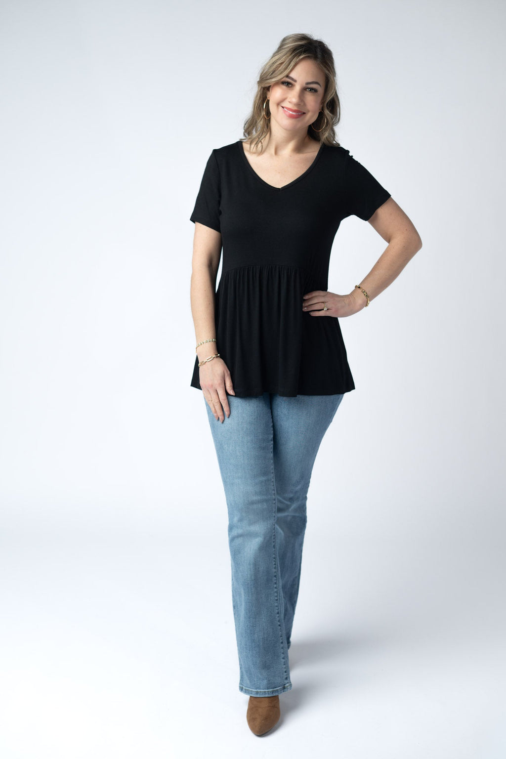 IN STOCK Sarah Ruffle Short Sleeve - Black FINAL SALE