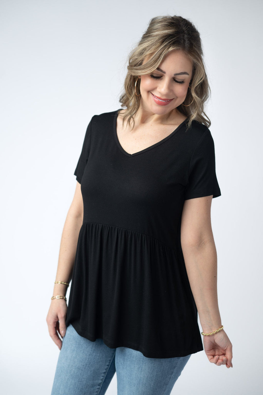 IN STOCK Sarah Ruffle Short Sleeve - Black FINAL SALE