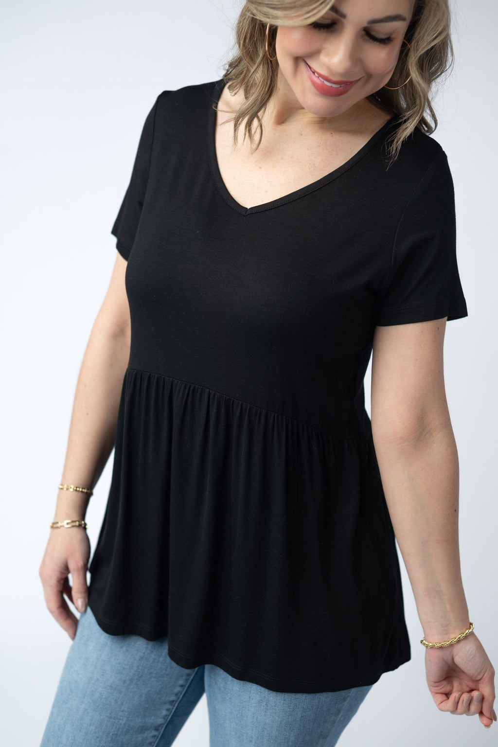 IN STOCK Sarah Ruffle Short Sleeve - Black FINAL SALE