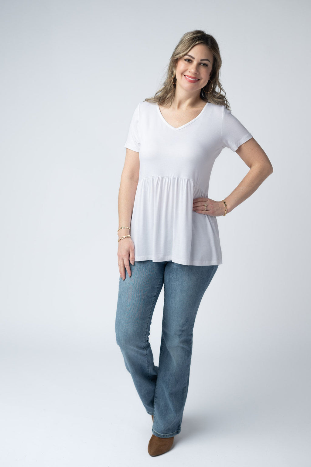 IN STOCK Sarah Ruffle Short Sleeve - White FINAL SALE