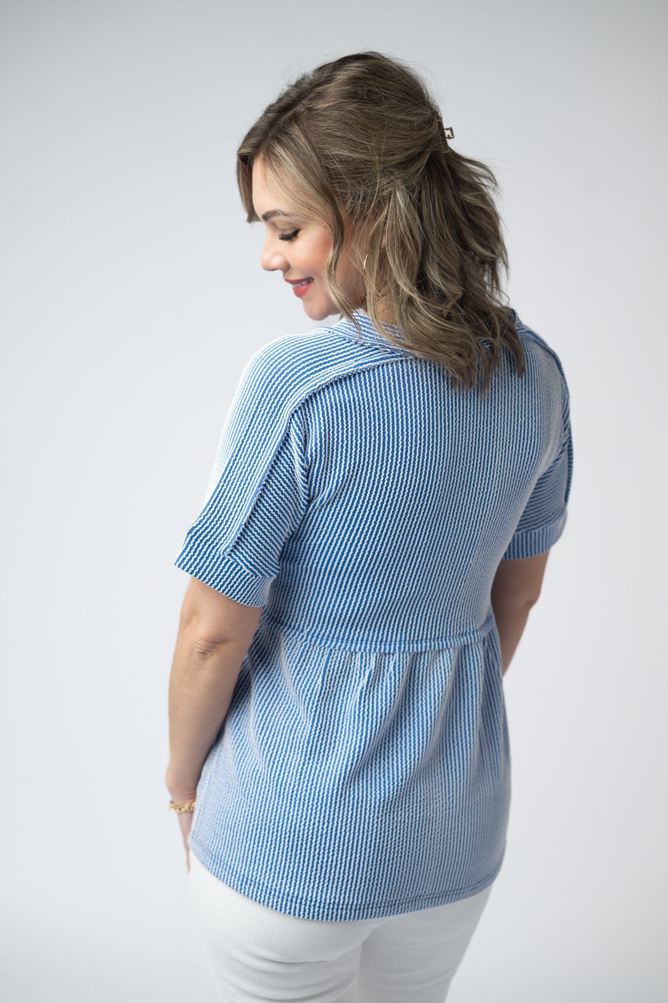 IN STOCK Juliette Button Top - Blue FINAL SALE