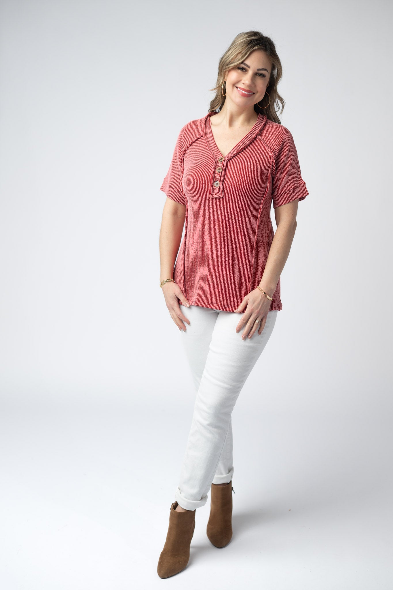 IN STOCK Juliette Button Top - Red FINAL SALE