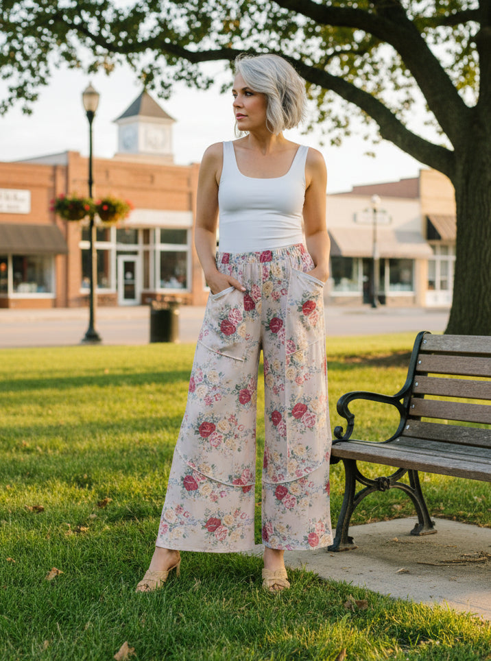 Follow the Flow Wide Leg Floral Bottoms