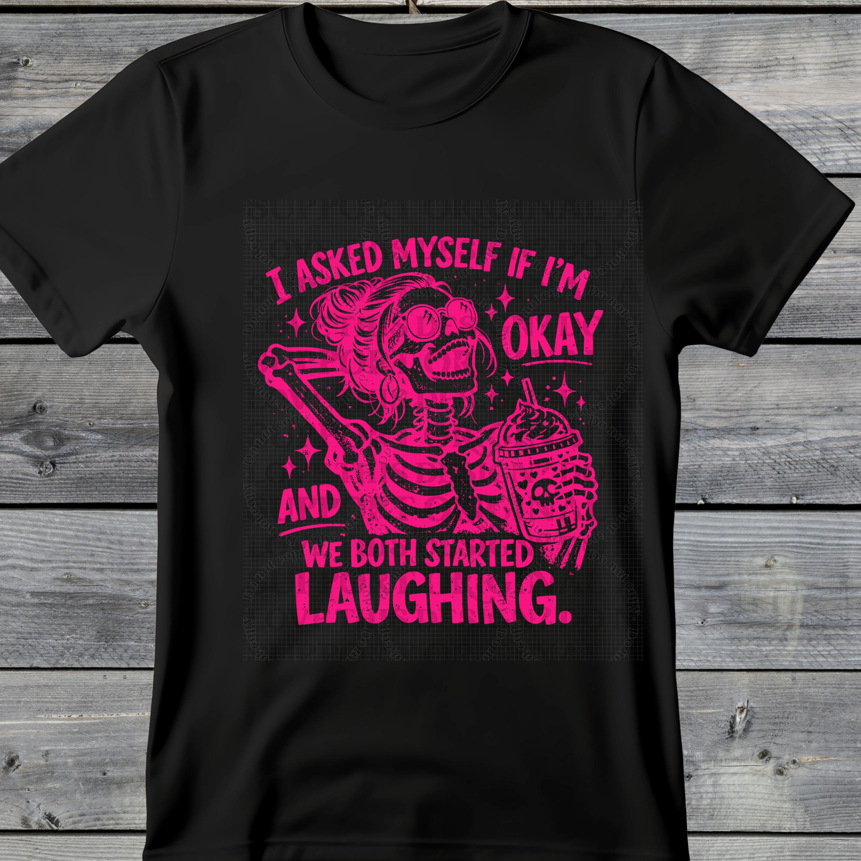 Wholesale Summer Fun Collab Graphic Tee Collection - I'm Ok Skeleton Black Tee