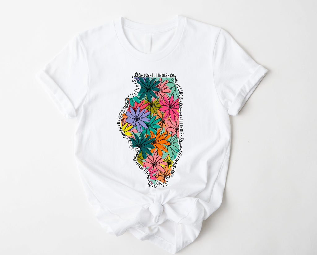 Wholesale Illionis Floral Graphic Tee - Mint