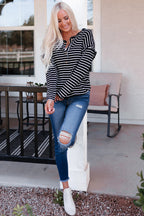 Emryn Striped Ruffled Buttoned Long Sleeve Top