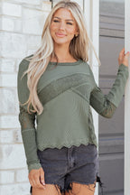 Miriam Ribbed Lace Patchwork Long Sleeve Top