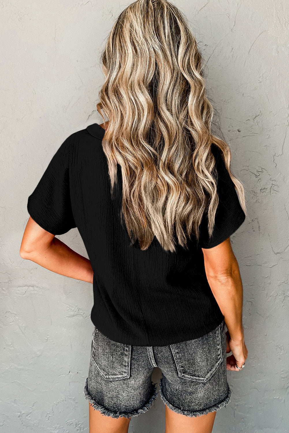 Emerson Crinkled V Neck Wide Sleeve Top