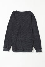 Faith Solid Ribbed Knit Round Neck Pullover Sweatshirt