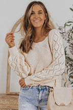 Lia Hollow-out Puffy Sleeve Knit Sweater