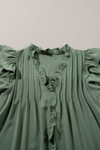 Pearl Ruffle Sleeve V Neck Frilled Shift Dress
