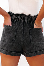 Melany Vintage Washed Frilled High Waist Denim Shorts