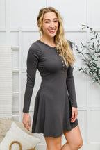 Long Sleeve Button Down Dress In Ash Gray