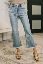 Mckaylee Mid Rise Kick Flare Jeans with Frayed Hem