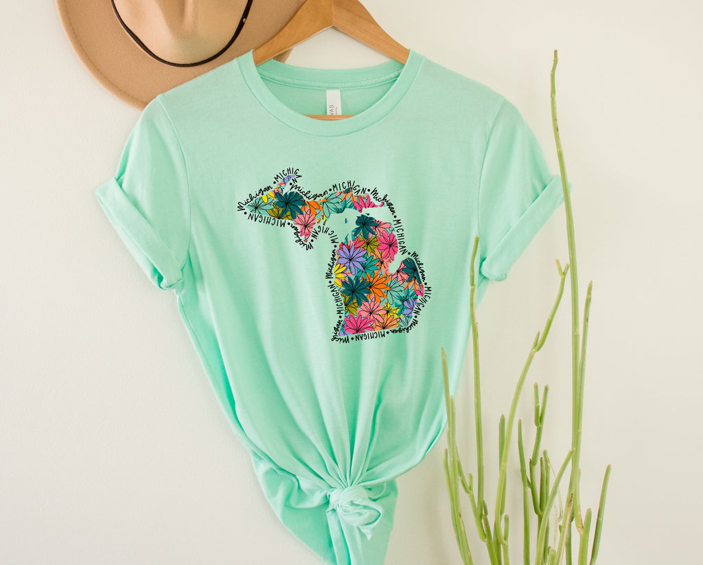 Wholesale Michigan Floral Graphic Tee - Kelly Green