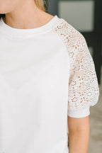 Never Too Lace Raglan Crochet Sleeve Top