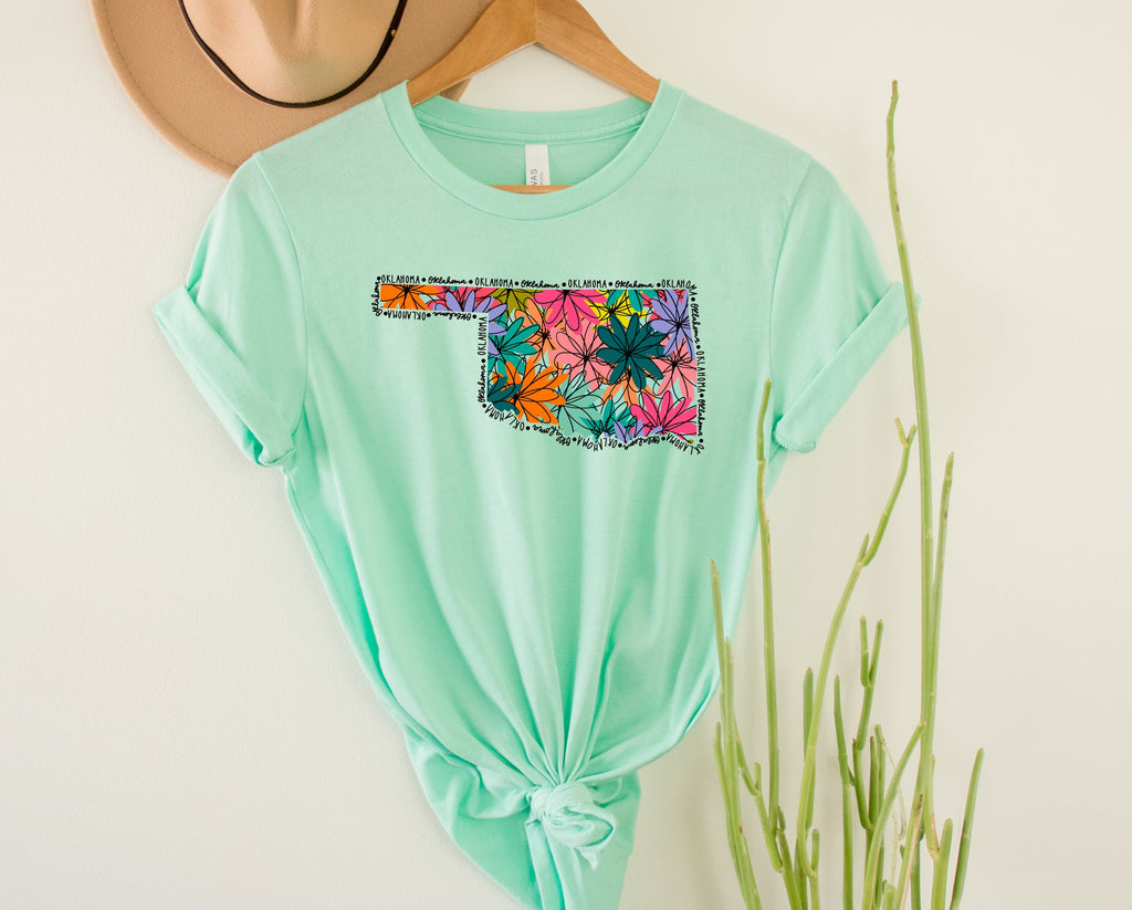 Wholesale Oklahoma Floral Graphic Tee - Kelly Green