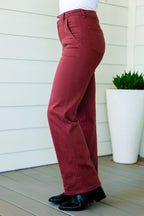 Phoebe High Rise Front Seam Straight Jeans in Burgundy