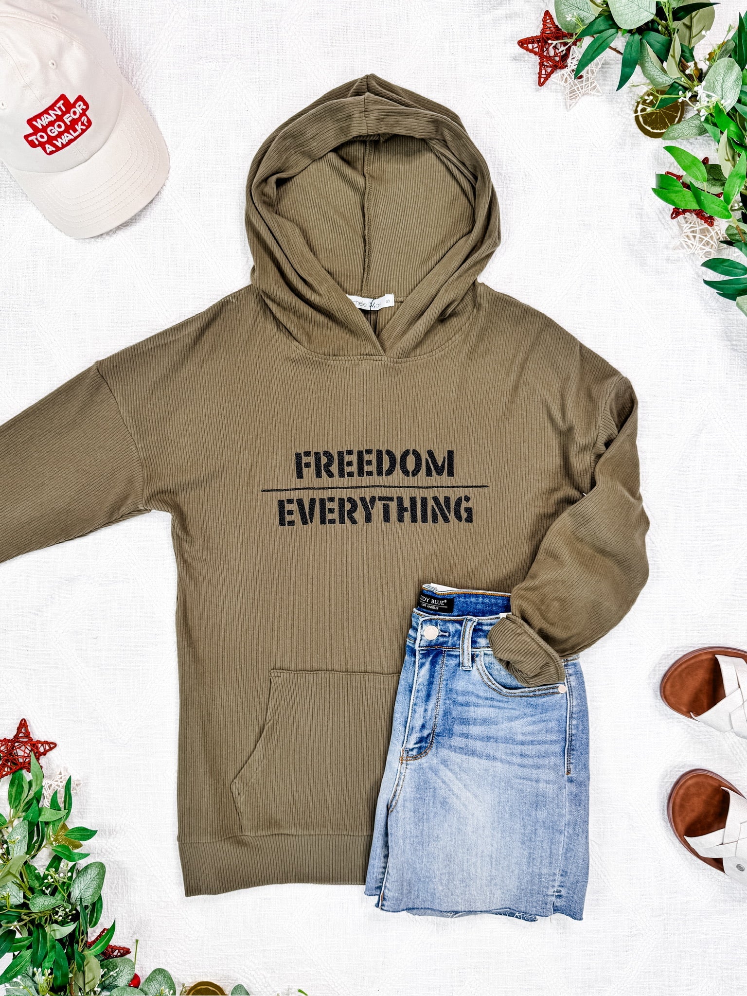 IN STOCK Corrine Embroidered Hoodie - Freedom Over Everything FINAL SALE