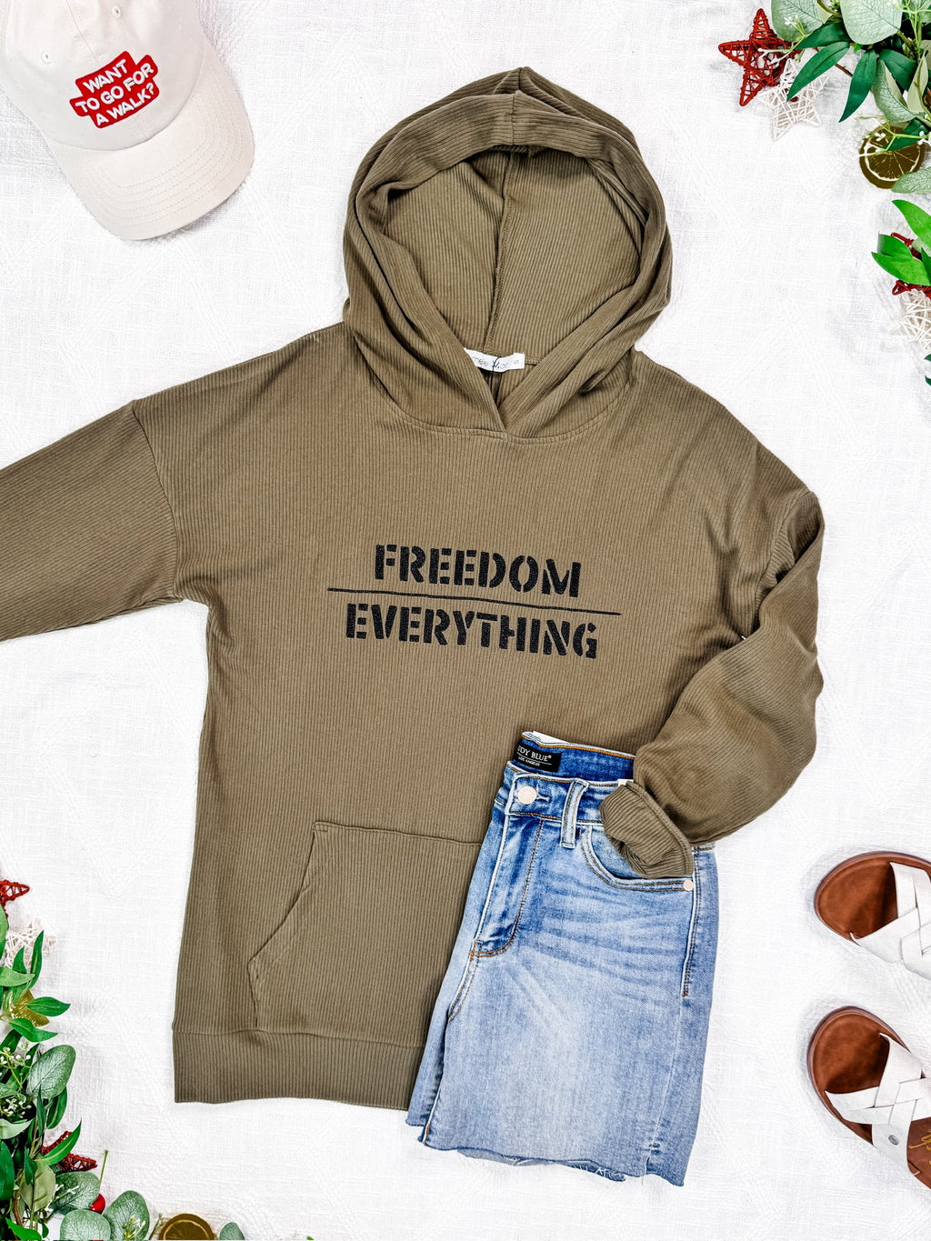 IN STOCK Corrine Embroidered Hoodie - Freedom Over Everything FINAL SALE