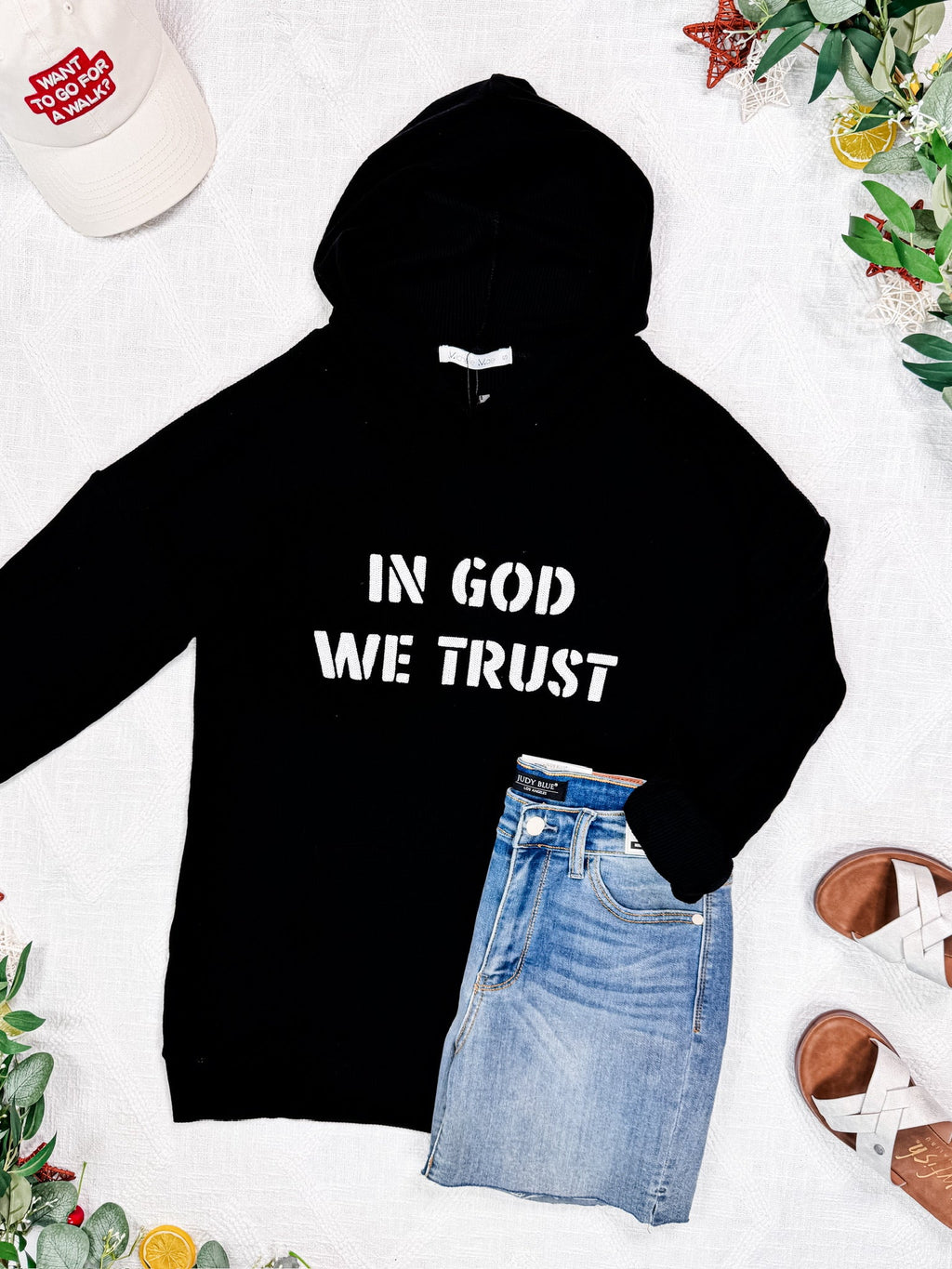 IN STOCK Corrine Embroidered Hoodie - In God We Trust FINAL SALE