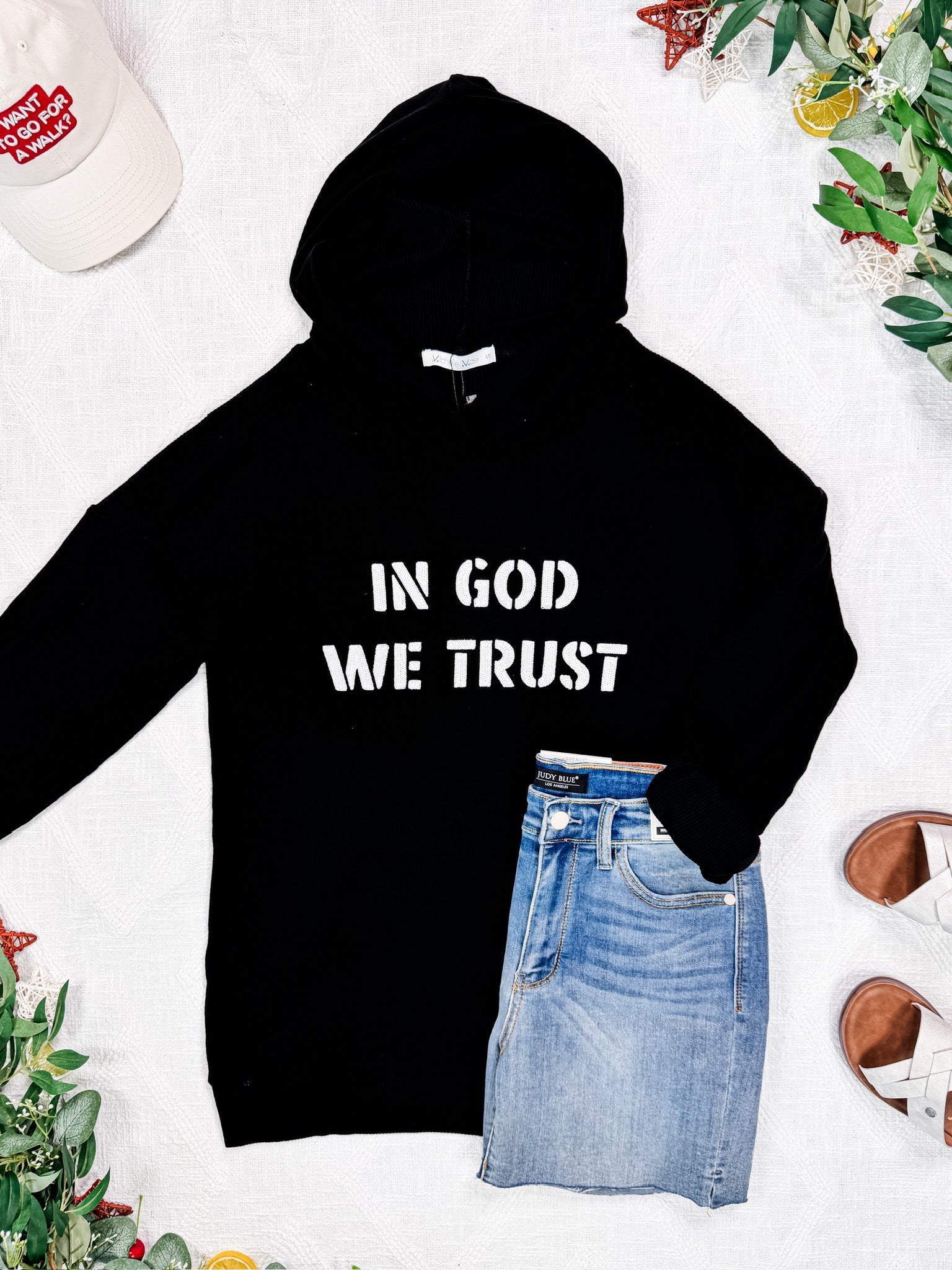 IN STOCK Corrine Embroidered Hoodie - In God We Trust FINAL SALE