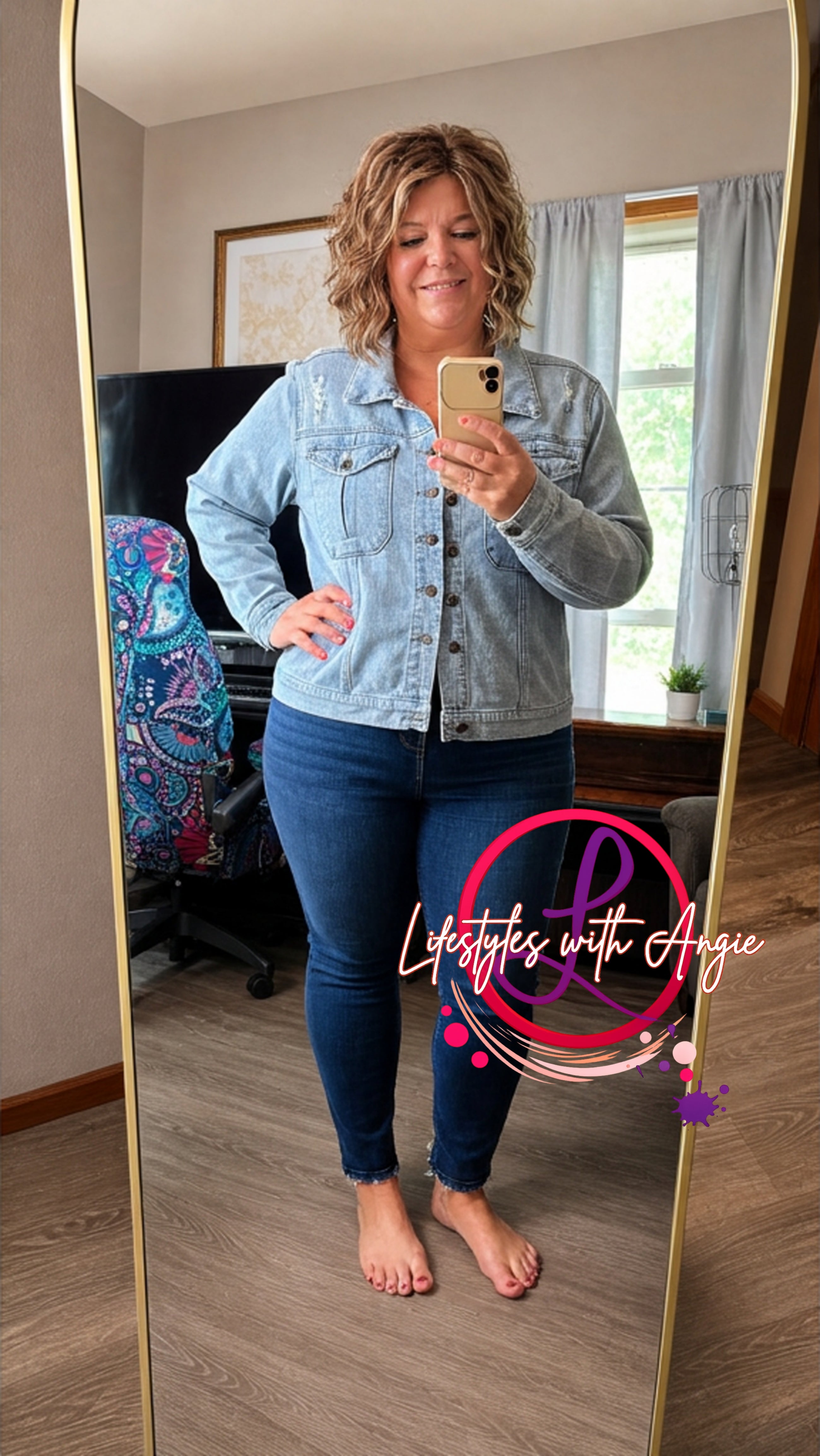 Distressed Denim Jacket XL
